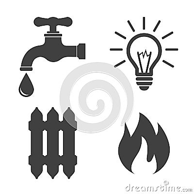 Energy carriers: gas, water, electricity, warm - vector Vector Illustration